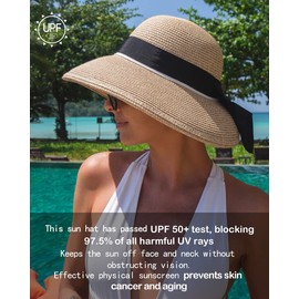 Comhats Sun Hat for Women UPF 50 Floppy Foldable UV Protection Wide Brim Panama Straw Beach Sunhat Fashion Adjustable Cruise Accessories Coffee Large 59CM