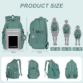 BECOJADDE Backpack School Bag Womens Girls with 15.6'' Laptop compartment, Water Resistant Rucksack with Coin Purse, Daypack for College, Work & Travel, Ideal for Teens & Students Dark Green
