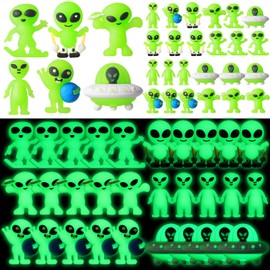 CroBlissful 60 Pcs Glow in The Dark Mini Alien Figures Various 6 Styles Small Alien Figurines Tiny Alien to Hide and Seek Luminous Alien Figures for Easter Egg Filling Space Easter Party Favors Gifts