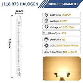 Caldarax Caldarax 6 Stck R7S Halogenstab 118mm 230W 230V, Dimmbar 2700K Warmwei?, 4650LM, J118 Halogen Leuchtmittel, R7s Linear Halogen Flutlicht fr Baustrahler, Arbeit Landschaftsbeleuchtung