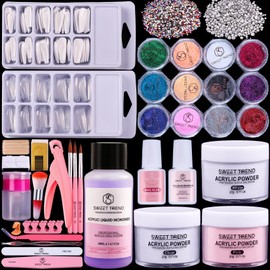 Beginners Nail Kit Acrylic Set: Professional Ultra-fine Acrylic Powder Kit with Everything - Starter Set with 600 Nail Tips Glitter Powder Nail Glue & Remover - Nail Art Supplies for DIY Home Salon