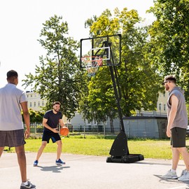 Soozier 9.6' - 11.5' Portable Basketball Hoop with 42'' Backboard and Wheels, Height-Adjustable Screw Jack Basketball System for Junior Adults Outdoor Indoor Use