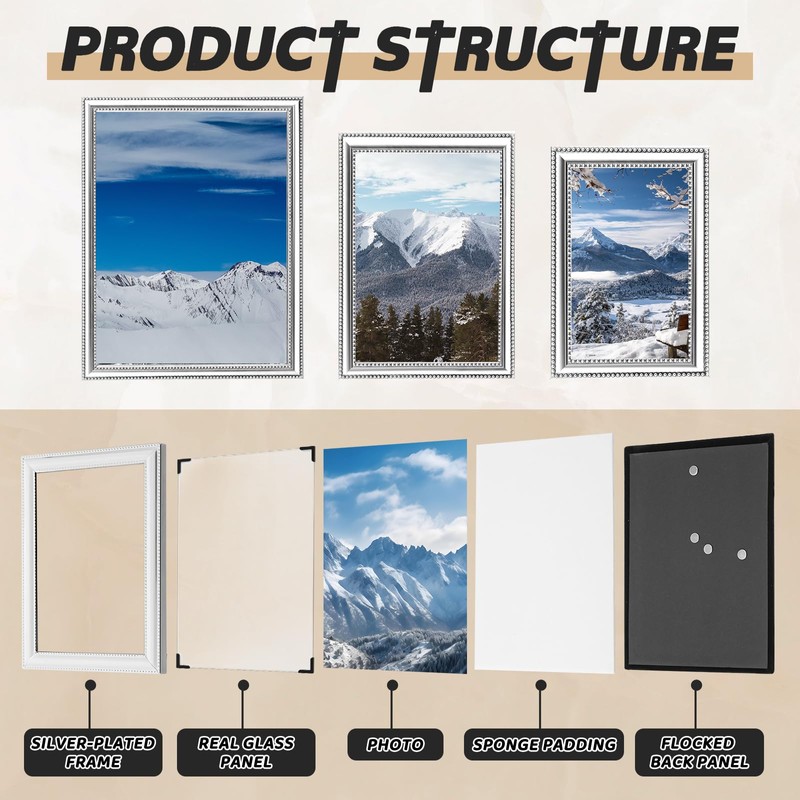 Wonderjune 3 Pack Silver Metal Picture Frame Set - 4x6