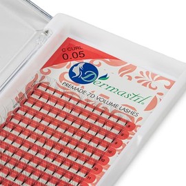 Dermastil 7D Premade Handmade Volume Eyelashes, C Curl, Thickness 0.05 mm, Ready Fan without Knots for Eyelash Extension, PBT, Vegan, 16 Strips Box (15 mm)