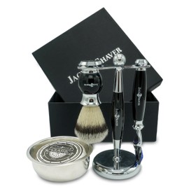Jack Shaver Mens Shaving Set- Personal 5Pc Shaving Kit for Men - 5 Edge Shaving Razor - Synthetic Badger Shaving Brush – Shaving Soap and Bowl – Shaving Stand - Best Gift for Men