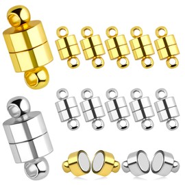 AIEX 12pcs Magnetic Bracelet Clasps, Locking Magnetic Clasps Magnetic Necklace Clasps with Round Buckle Magnetic Jewelry Clasps Magnet Clasp Converter for Jewelry Necklace Making (Golden, Silver)