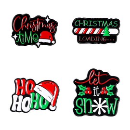 Funny Christmas Enamel Brooch Pins Set Cute Christmas Tree Snowflake Cat Dinosaur Pins for Clothes Bag Backpack-C