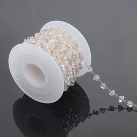 UMAOKANG 16.4 Feet Faceted Triangle Crystal Glass Beads Copper Chain Bulk with Spool for Craft DIY Necklaces Bracelets Jewelry Making