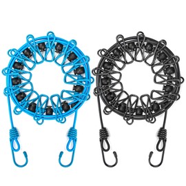 NINEMAX Stretchy Retractable Travel Clothesline - Portable Clothesline with 12 Clothespins, Windproof Camping Clothesline with Hooks, Elastic Clothes Drying Line for Outdoor and Indoor Use