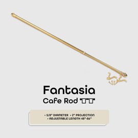 Fantasia Cafe Decorative Window Curtain Rod, 48"- 86" Adjustable Width, 5/8" Diameter, 2" Projection - Brass with Matching Finials - Easy to Install Telescoping Rod - Brackets & Hardware Included