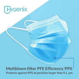 Hygenix Medical Grade 3ply Disposable ASTM level 3 Face Masks PFE >98% Filtration, Now Made in the USA (Pack of 50 Pcs)