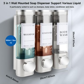 MEKOTRIN Soap Bathroom Shower Dispenser 3×300ml Chamber Liquid Soap Lotion Gel Label Lock Wall Mounted Dispenser 5 Colors(Silver)