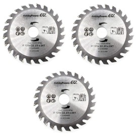 Pack of 3 Carbide Circular Saw Blades Diameter 125 mm x 22.23 mm / 20 mm / 24T Teeth for Wood Plastic Saw Blade