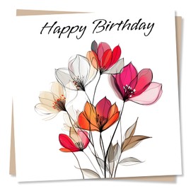 Happy Birthday Card - Floral Pink Design - Elegant Card for Women, Friend, Best Friend, Relative, Partner - Birthday Card for Nature or Flower Lover