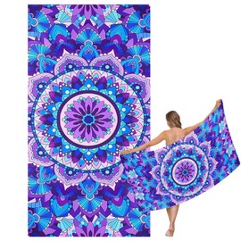 Large Quick Dry Microfibre Beach Bath Towel for Adult,Mandala Flower Sand Free Beach Towel with Bag,Lightweight Gym Yoga Sports Towel,Compact Travel Summer Beach Towel for Women Men