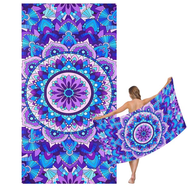 Large Quick Dry Microfibre Beach Bath Towel for Adult,Mandala Flower