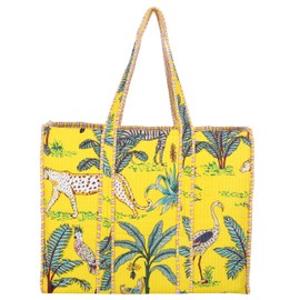 AFFERTO Women 100% Cotton Quilted Shoulder Bag Tote Bag Beach Casual Work Bag Women Large Capacity Bags for Shopping, Design 10, One Size