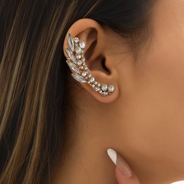 Kenfery Gothic Rhinestones Ear Cuff Wrap Non-Piercing Retro Cartilage Hip Hop Ear Cimbers Fake Clip on Earrings Punk Ear Clip Jewelry Fake Piercings for Woman Girl (Style Gold 2)