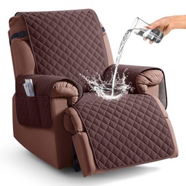 KinCam 100% Waterproof Recliner Chair Cover, Reclining Couch Covers for Pets, Dogs, Recliner Couch Slipcover Furniture Protector with Elastic Straps for Kids(23.6", Coffee)