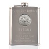 Mens 70th Birthday, Stainless Steel Engraved Hip Flask with Solid