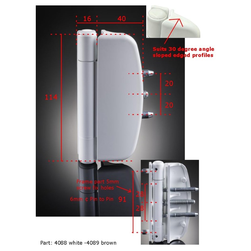 SFS Dynamic 2D Upvc Door Hinge Screw in Pin Angled