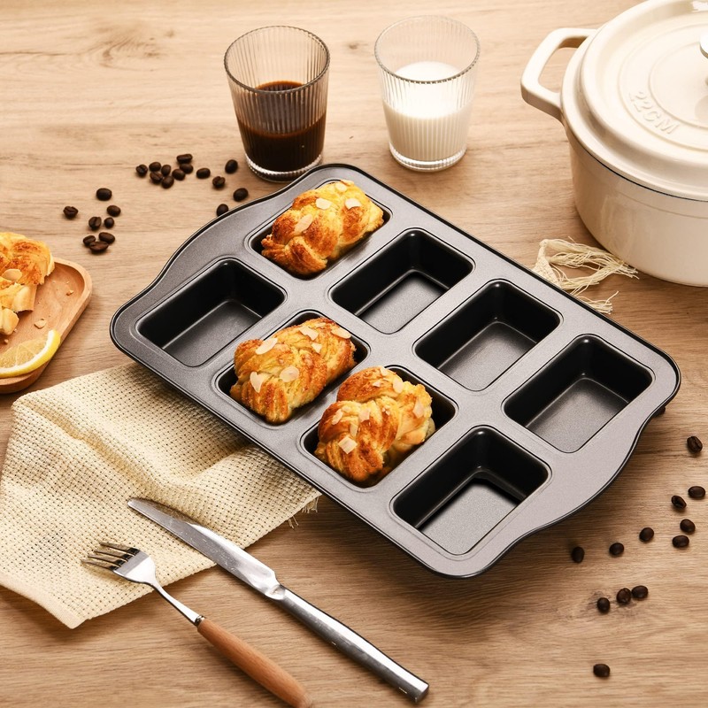HONGBAKE 2 Pack Mini Loaf Baking Pans 8-Cavity, Nonstick Small
