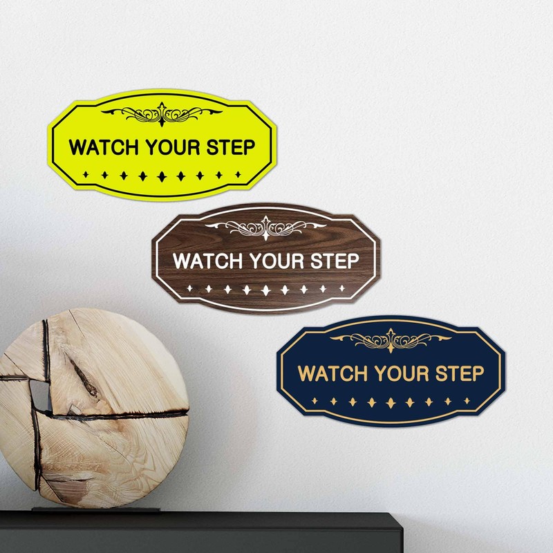 Signs ByLITA Victorian Watch Your Step Sign (Walnut) - Medium