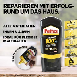 Pattex Repair 100% Alleskleber, starker Kleber für den Innen- und Außenbereich, Klebstoff zur Reparatur für verschiedene Materialien, 1x50g