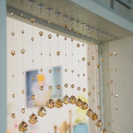 Crystal Beaded Curtain, 20 Strings Arched Door String Curtain, Hanging Door Beads Curtain Room Divider for Doorway Window Living Room Bedroom Coffee House Decor. (Chamgagne, 40" W x 23" L)