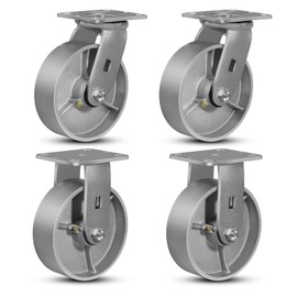 FOVERSWIVE 6"x2" Industrial Casters- Heavy Duty Casters, Cast Iron Wheel,Steel Casters Set of 4 Capacity up to 5000 Lb. Use for Platform Truck, U-Boat Cart,Workbenche(2 Swivel & 2 Rigid)