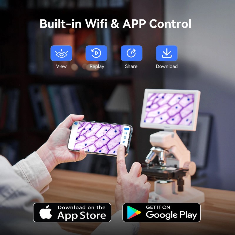 TOMLOV 7" WiFi Biological Digital Microscope 1200X X-Y Axis 8MP