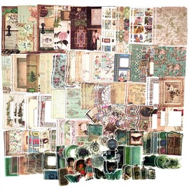 200PCS Vintage Scrapbooking Supplies Pack, Aesthetic Scrapbook Sticker Paper Art Journaling Kit for Bullet Junk Journals,Planner,Cottagecore Decor Gifts (Green Vintage Collection)