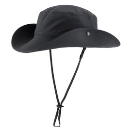 Decentron Men's Breathable Wide Brim Mesh Safari Sun Hat UV Protection Outdoor Beach Hat Dark Grey