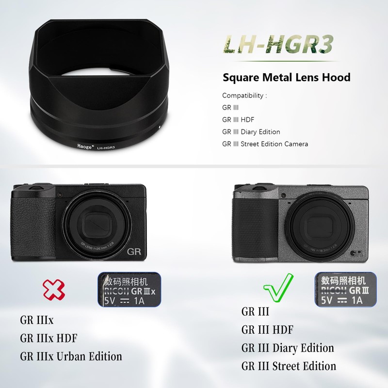 Haoge Square Metal Lens Hood for RICOH GRIII GR3 HDF
