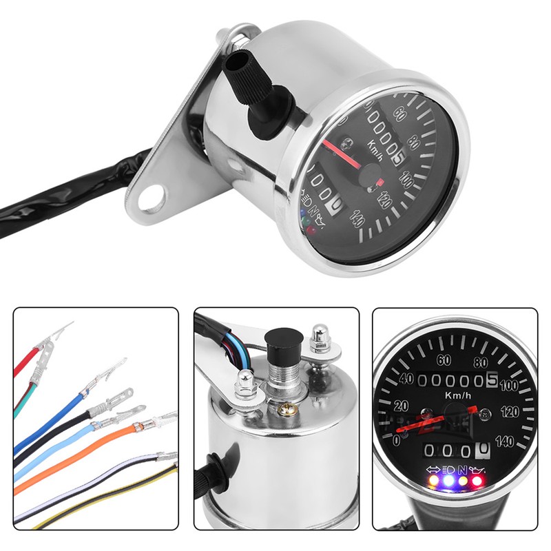 Cafe Racer Custom Motorcycle Mechanical Speedometer with LED Indicator Odometer