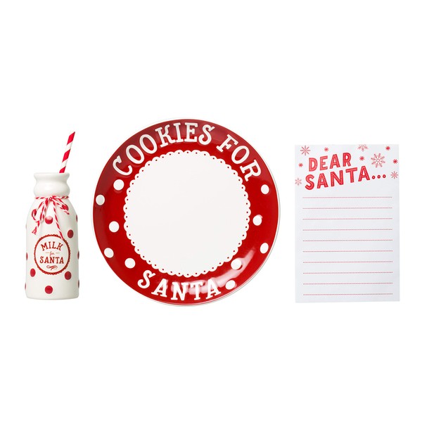 Pearhead Christmas Cookies for Santa Plate, Milk Jug and Dear Notepad Set, Holiday Gift Collection
