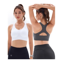 Sports Bras for Women High Support: Racerback Padded Impact Compression Plus Size Workout longline Seamless Tank Tops with Built in Bra Pack for Large Bust for Yoga Athletic Gym Running Exercise Black