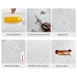 WoStick Peel and Stick Wall Tiles 1.6mm Thick 10 Sheets Subway Design Splash Guard Tiles for Kitchen 12x12 Inch