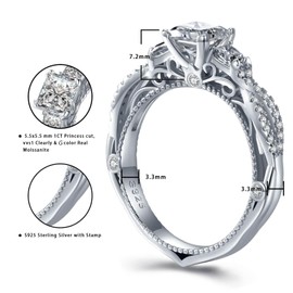 Atylyk 2ct princessMoissanite Engagement Ring Wedding Promise Gold-plating Sterling Silver Rings for Women