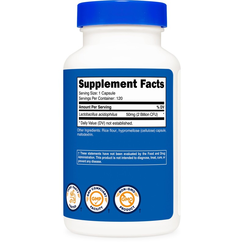 Nutricost Lactobacillus Acidophilus 2 Billion CFU Per Serving (120 Capsules)