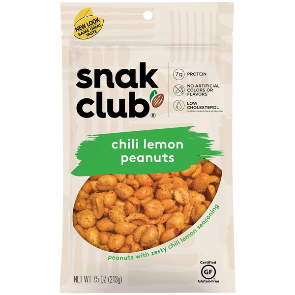 Snak Club Chili Lemon Peanuts, 7.5 Ounce (Pack of 6)
