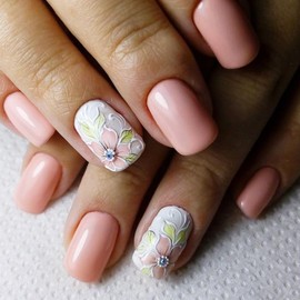 24Pcs Flower Press on Nails Summer Flowers Stick on Nail Green Leaves Acrylic Full Cover Fake Nails White Vine Gel Glue on Fingernails Glossy Pink Short Square False Nail for Holiday Manicure Art