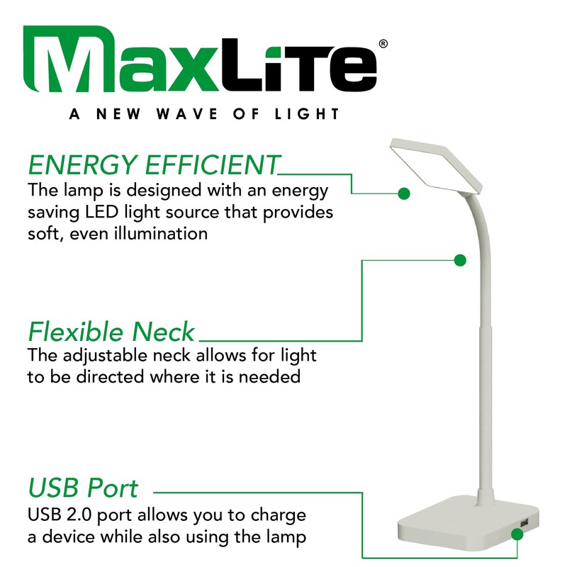 MaxLite Desk LAMP LED 4W Slim 3000K, USB Port, White