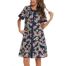 YOZLY House Dress for Women Short Sleeve House Coats Dusters Robe Moomoo nightgowns with Pockets, Sunflower, X-Large