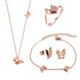 CHIFEI Juego Joyas Mujer 4 Pzas Colgante Mariposa Acero Inoxidable