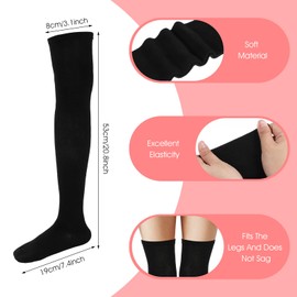 Teaaha Black Knee High Socks for Women, 1 Pair 20.8" Cotton Thigh High Stockings Cute Athletic over the Knee Socks Long Thigh Highs