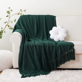 BATTILO HOME Forest Green Throw Blanket Couch,Knit Christmas Throw Blanket Versatile Chair,Super Soft Warm Christmas Decor Throw Tassels Bed,Sofa and Living Room,50'' x 60''