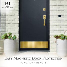 Magnetic Rubber Door Kick Plate - UV Printed Faux Finish - Elegant Accent & Durable Protection for Doors - Exterior Home Decor - Easily Mount On Steel Doors - Faux Satin Brass, 6"x30"
