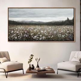 HGUAOA Vintage Framed Floral Landscape Wall Art for Living Room - Large Nature Artwork Above Bed Wall Decor - Farmhouse Mountain Pictures for Bedroom Wall Decor 20×40IN