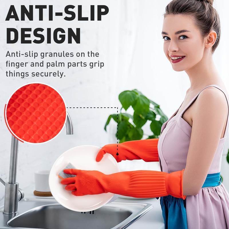 ThxToms Rubber Dishwashing Cleaning Gloves (2-Pair) - Fleece Lined, Reusable,
